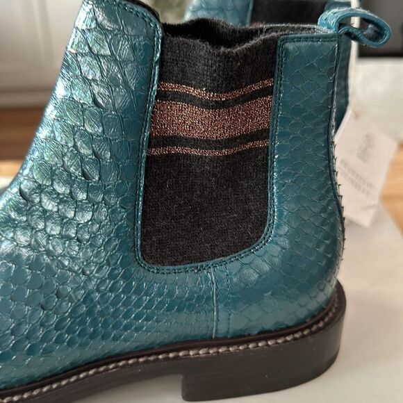 BRUNELLO CUCINELLI Size 37 EU Pull On Chelsea Boots EMERALD PYTHON LEATHER NEW - Picture 3 of 11